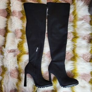 jennifer lopez over the knee black suede boots coblin size 8.5